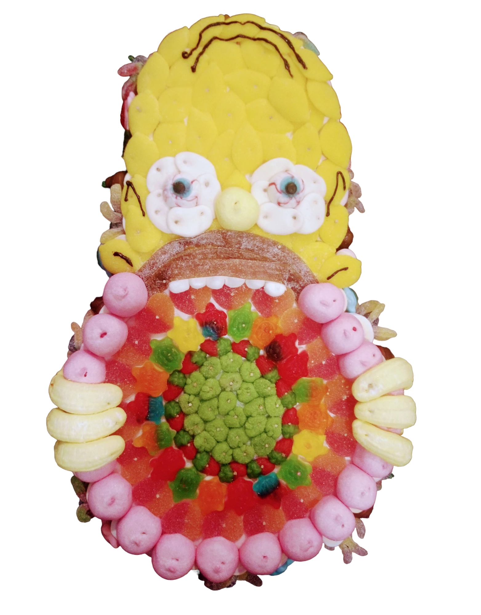 Tarta de chuches original con la cara de Homer Simpson